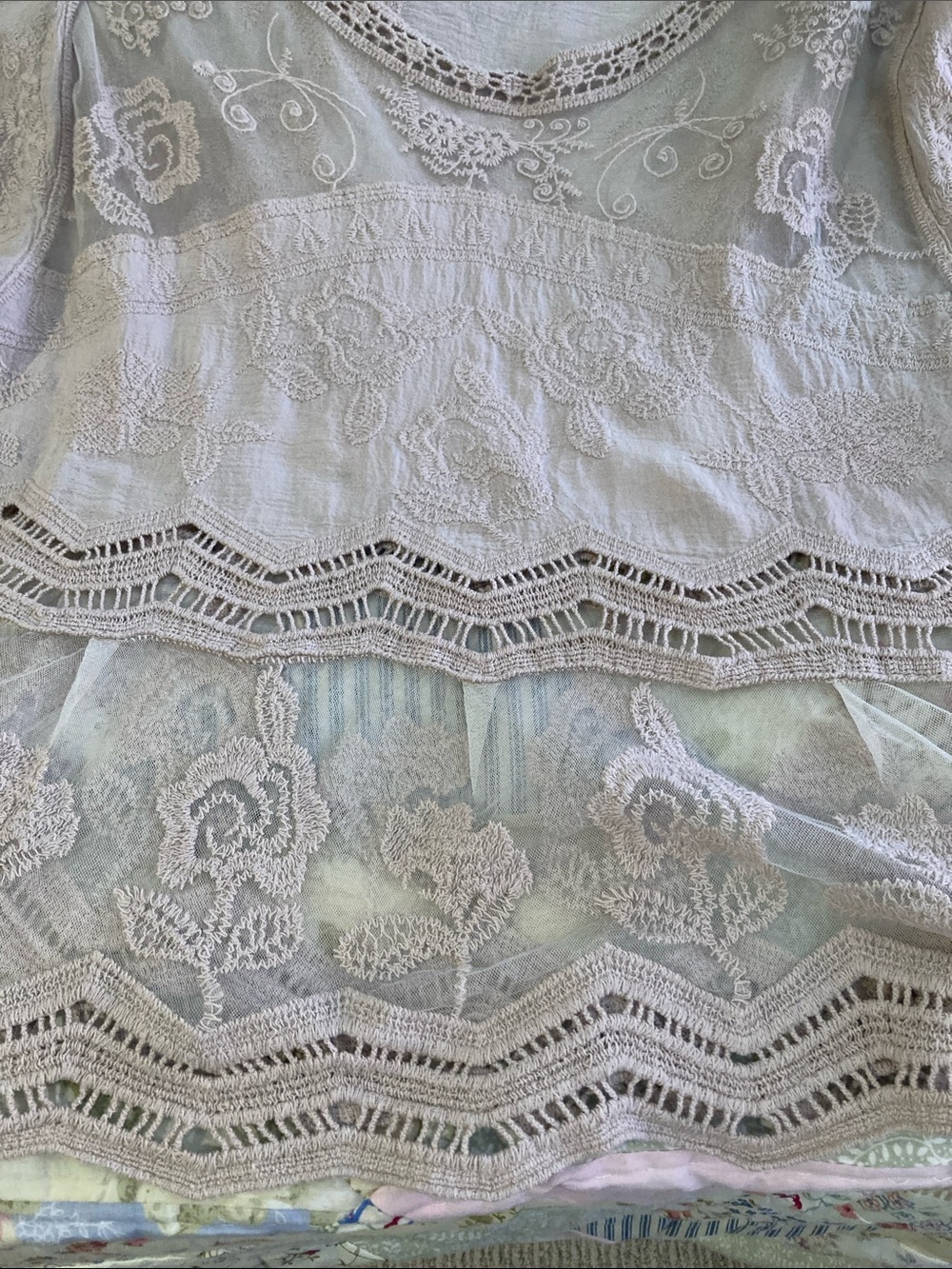 Rebellion Mocha tan Embroidered Crochet-Trim Blouse - Picture 5 of 7